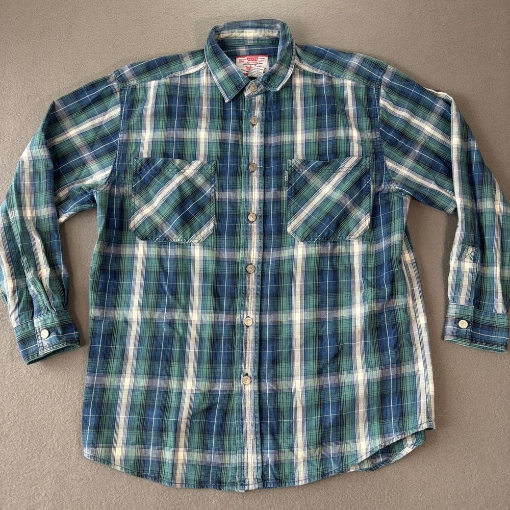 Levis Button Up Shirt Mens XL Blue Plaid Cotton Long Sleeve heritage retro cabin